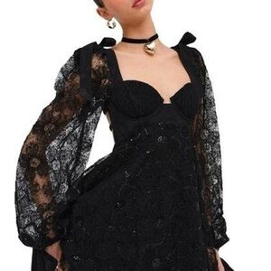 For Love And Lemons Black Lace Long Sleeve Dress